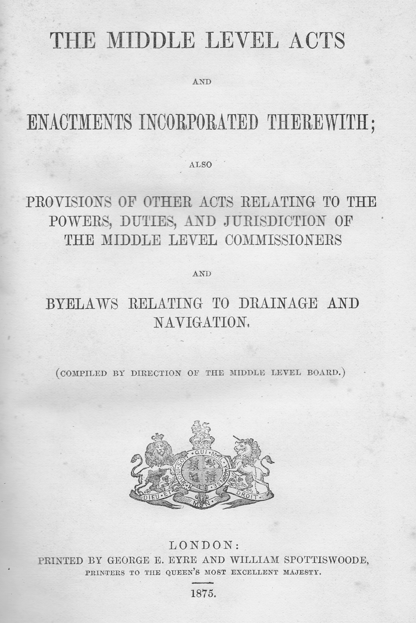 frontispiece of the Middle Level Acts 1810-1874