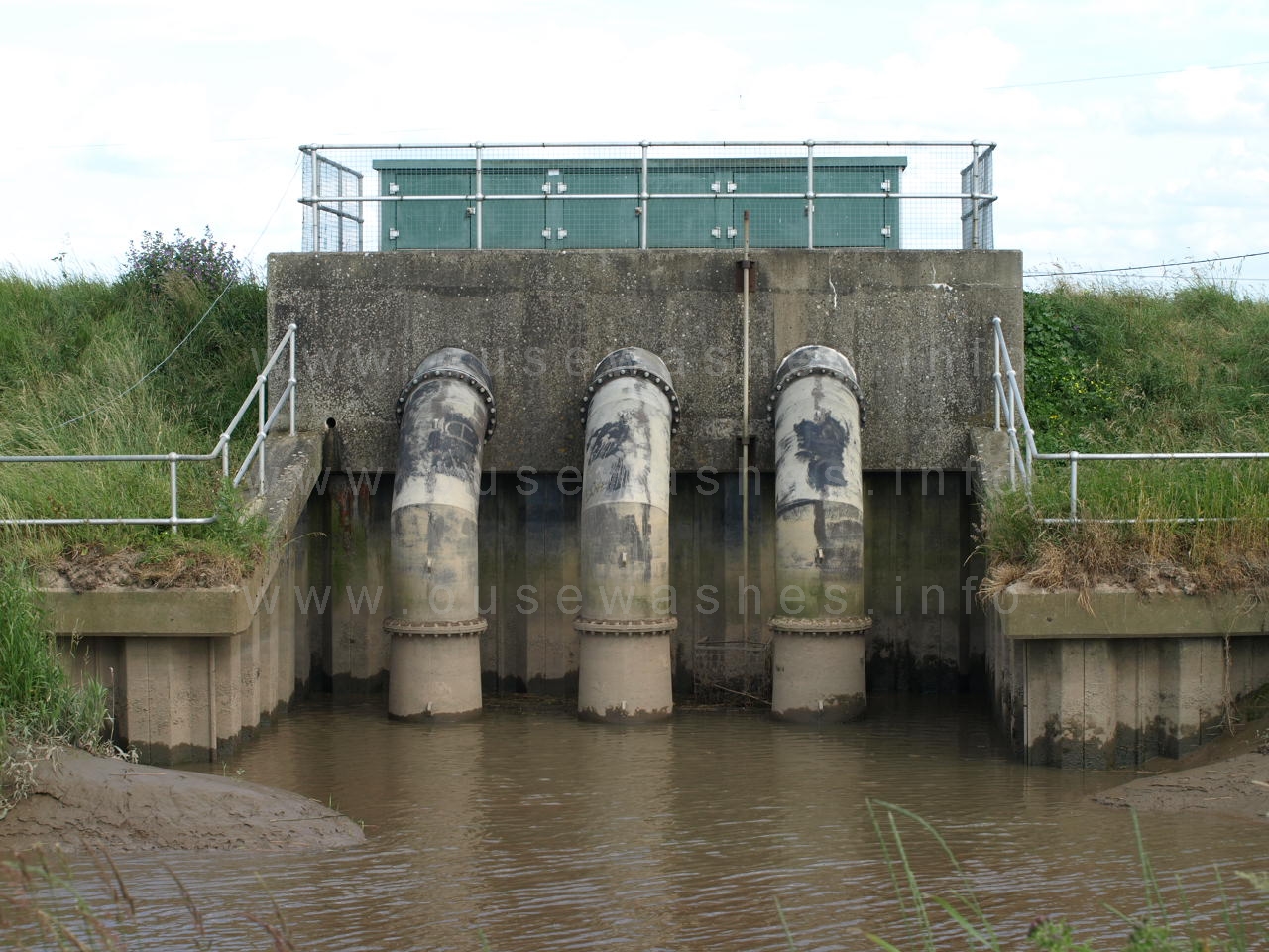 discharge pipes seen from far bank